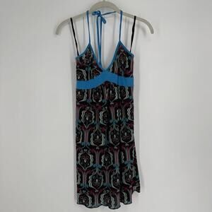 Vintage 90s y2k dress halter babydoll mini printed beach summer stretch festival